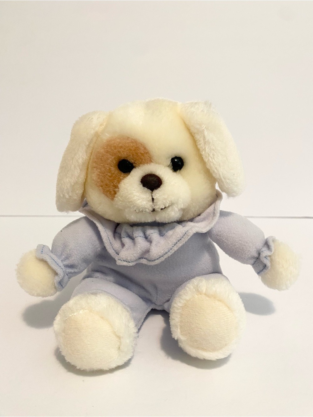 Vintage Puppy Dog Plush Baby Rattle Toy Blue PJs Small 7” Stuffed Animal Spot